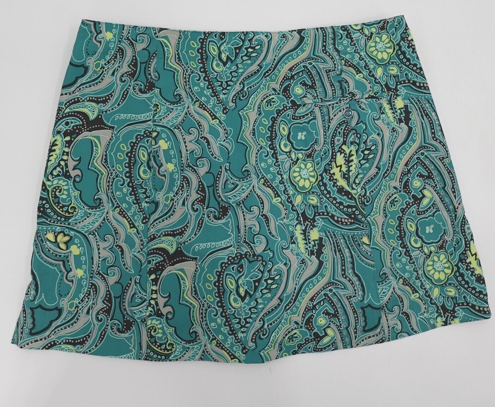 Lady Hagen Skort Womens 12 Teal Paisley Print Golf Athletic Pockets Lined Shorts